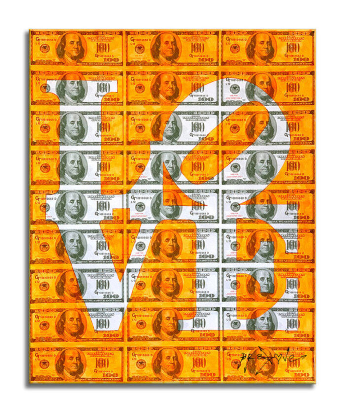 LOVE-neon-orange - Original Collage Painting on Paper
