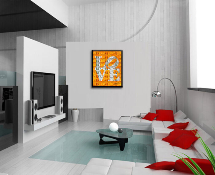 LOVE-neon-orange - Original Collage Painting on Paper - Image 2