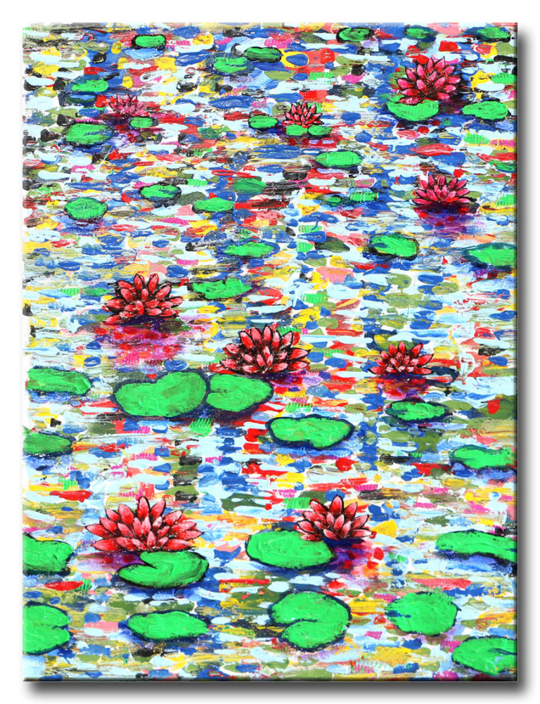 Red Water Lilies - Original Painting on canvas