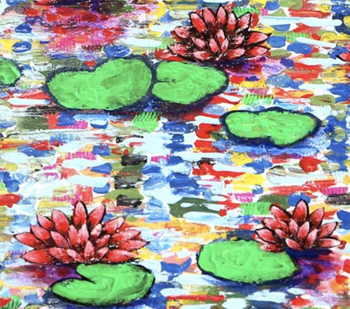 Red Water Lilies - Original Painting on canvas - Image 3