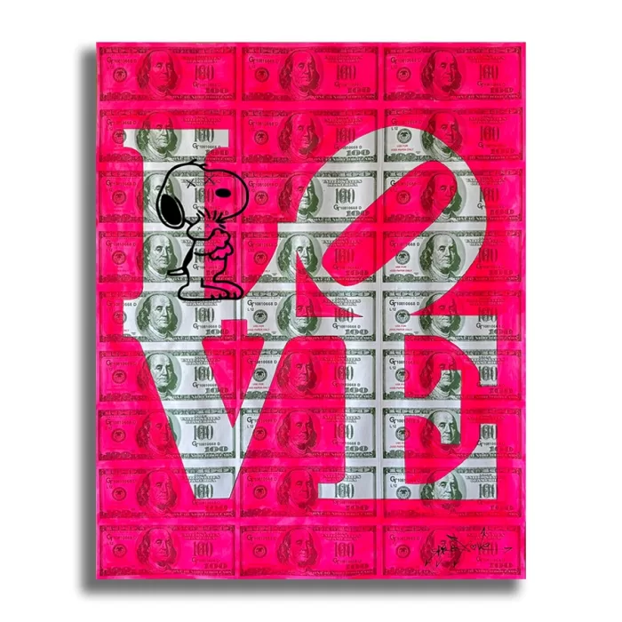 Love Dollar Snoopy - Original Collage Painting on Paper