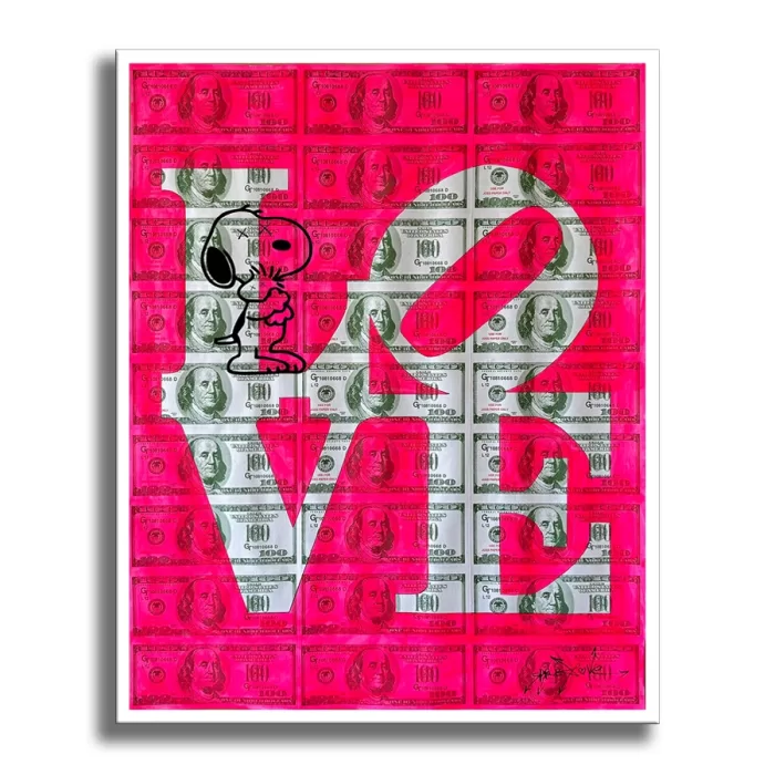Love Dollar Snoopy - Original Collage Painting on Paper - Image 3